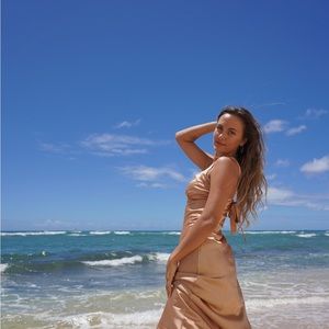 Elegant gold silk maxi dress (bridesmaids/wedding dress)